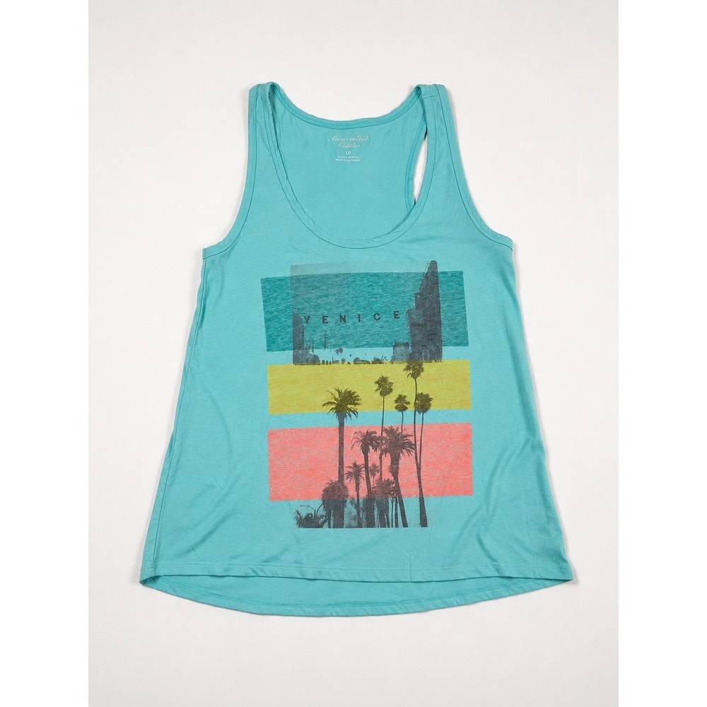 American Eagle Venice Beach Graphic Tank Top Teal Mens Large Racerback